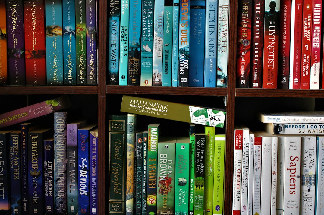 shelf with mystery novels